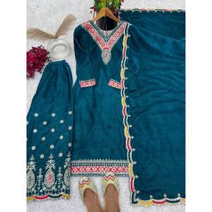 Bas et haut entièrement cousus pour femmes-Ensemble de costume Dupatta pour tenue de fête - Product Image 1