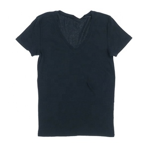 Camiseta de Hombre con Cuello en V, Manga Corta, Color Azul Marino Sólido, Corte Regular, Estilo Casual, 100% Algodón Jersey, Tejido de Punto - Product Image 1