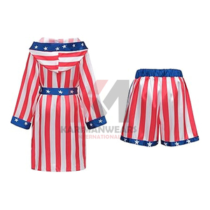 Disfraz de Boxeo con Bandera Americana de Satén para Adultos, Bata, Guantes, Pantalones Cortos, Atuendo Patriótico para Halloween - Product Image 2