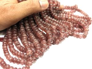Quartz rose naturel 7-8 mm, perles rondes lisses, vendues par brin de 8 pouces de long - Product Image 4