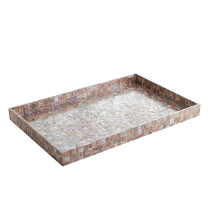 Plateau de service rond fait main en nacre avec incrustations, motif floral bleu et blanc, plateau décoratif de luxe pour la maison, plateau en os incrusté - Product Image 4