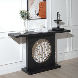 Modern 56in Wood Console <b>Table</b> <b>Black</b> with Gold Accent Decorative Entryway or Narrow <b>Sofa</b> <b>Table</b> for Entrances - Product Image 3
