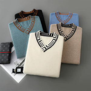 Pull en laine mérinos de luxe à rayures épaisses pour homme, tricot décontracté d'hiver, logo personnalisé, fournisseur d'usine OEM, commande en gros - Product Image 3