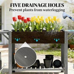 Gray <b>Wooden</b> Elevated Flowerpot <b>Box</b> and Garden <b>Bed</b> Stylish Planting Storage Shed & Storage - Product Image 4