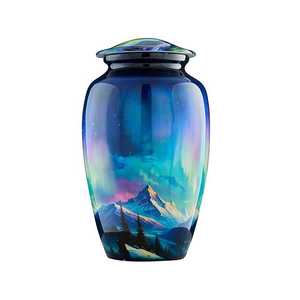 Urne funéraire en métal Arbre de Vie noir avec motif lumineux et sac en velours pour cendres commémoratives - Product Image 5