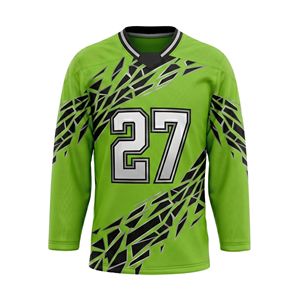 Maillot de hockey à col en V avec motif abstrait vert citron sublimé, en polyester respirant, vêtements d'entraînement à manches longues - Product Image 2
