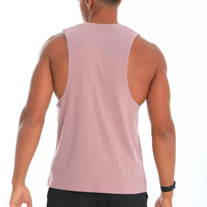 Débardeur rose sans manches pour homme, col rond, tricoté, 100 % polyester, logo uni sur le devant, décontracté, respirant, coupe sport, idéal pour l'été - Product Image 5