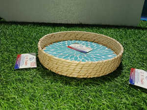 Plateau de service en rotin rond fait main abordable avec incrustation de nacre Artisanat indien de qualité supérieure pour la maison, la cuisine et la décoration du Ramadan - Product Image 2