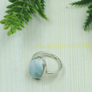 Natural Larimar Gemstone <b>Ring</b> Handmade Silver Plated <b>Statement</b> <b>Ring</b> Oval Cabochon Healing Crystal Jewelry Gift Women Unisex Him - Product Image 3