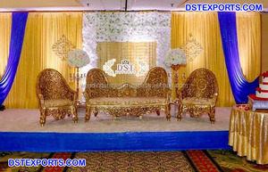 Luxury Gold Finish Wedding Stage Sofa Set Italian Wedding Stage LoveSeat Sofa Set Indian Style Wedding Stage Furniture - Product Image 5