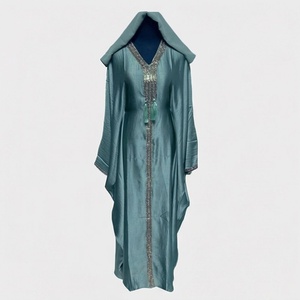 Última Moda en Vestidos Abaya Elegantes y Étnicos para Mujer, Bordados, Modestos, de Manga Larga, Cuello en V, Largura hasta el Tobillo, Ligeros, Musulmanes - Product Image 1