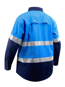 Camisetas de Seguridad Reflectantes de Manga Larga Personalizadas, Amarillas y Azules, con Botones de Lona, Ropa de Trabajo, Antiestáticas, Hechas de Algodón PP - Product Image 3