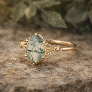 แหวนมอสอาเกตสำหรับผู้หญิง ดีไซน์ไม่ซ้ำใคร แหวนเงินแท้ 925 ของขวัญวันครบรอบ - Product Image 2