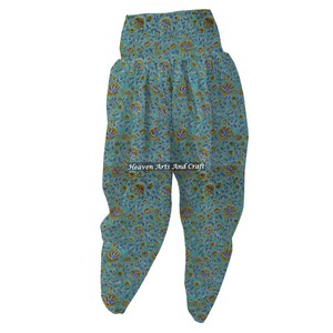 Indian Hand Block Printed Elegant Floral <b>Pyjamas</b> Comfortable Pure Cotton Patiala Pants <b>For</b> Women's Breathable <b>Summer</b> Daily Use - Product Image 3