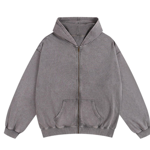 Sweat-shirts à capuche zippés pour garçons, effet vieilli, en coton lourd, style vintage, pour hommes - Product Image 1