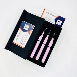 Somofy Enterprises Eyelash Tweezers Set <b>Pink</b> Stainless Steel Precision Tips 10mm Length <b>Box</b> Packaging Custom Logo Fiber Tips - Product Image 6