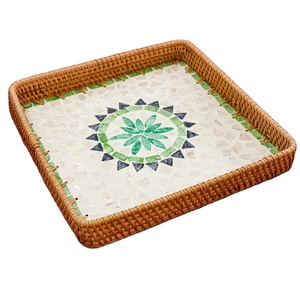 Meilleure vente plateaux de service en rotin incrustation de nacre décor haute qualité durabilité prix attractif pour plats assiettes décoration - Product Image 1