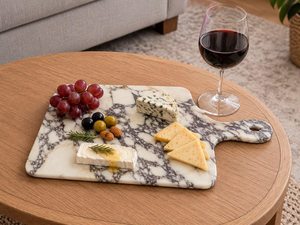 Planche à découper rectangulaire de luxe en marbre blanc de qualité supérieure avec manche en bois durable, compatible lave-vaisselle, design haut de gamme, forte demande - Product Image 2