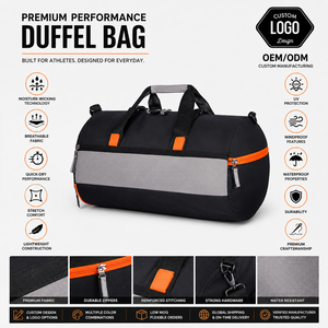 Custom Logo <b>Duffel</b> <b>Bag</b> Black Gray Orange Zipper Closure Sport Fitness Gym Travel Lightweight Durable Polyester <b>Duffel</b> <b>Bag</b> - Product Image 4