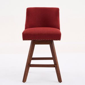 Set di 2 Sgabelli da Bar Girevoli Altezza Bancone, Altezza Seduta 26 Pollici, Rivestimento in Tessuto Rosso Vino - Product Image 2
