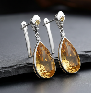 Hot Selling Pear Yellow Stone <b>Earrings</b> 5.5 Inch 925 Sterling Silver 18K Gold Plated Long Statement Dangle <b>Earrings</b> Party Wear - Product Image 1