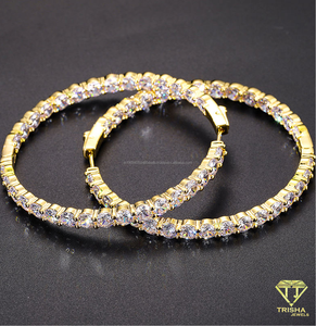 Pendientes Redondos de Plata de Ley 925 con Diamantes Cultivados en Laboratorio, Tono Dorado, Brillantes, Joyería para Mujer, Regalo de Moda al por Mayor - Product Image 3