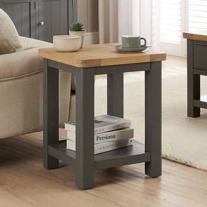 White Wash <b>Pine</b> Wood Cylindrical Side <b>Table</b> with Shelves | Wholesale Furniture - Product Image 2