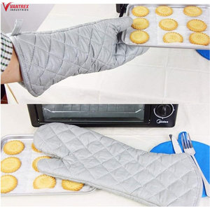 Cotton Midcentury Modern Woven Heat-resistant Oven Mitts Long-cuff Anti-scald <b>Silicone</b> Lining Durable Kitchen Gloves <b>Baking</b> - Product Image 5