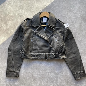 Custom Women High Quality Vintage Washed Faux Leather <b>Biker</b> <b>Jacket</b> Wholesale Belted Cropped - Product Image 1