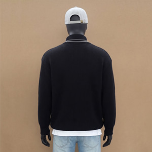 Pull en laine pure à 100% pour homme, col mi-haut zippé, manches longues, tricoté, couleur unie, décontracté, pour l'hiver - Product Image 3