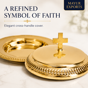 Assiette de communion plaquée or avec couvercle, plat rond en métal pour cérémonie religieuse d'église, cadeau - Product Image 2
