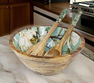 Bols et cuillères en bois imprimés en émail écologique de haute qualité personnalisés style américain meilleur cadeau de service en rose - Product Image 1