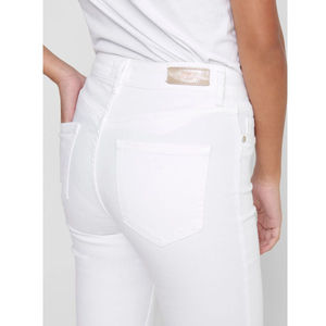 <b>White</b> Mid Waist Flare Denim <b>Jeans</b> Full Length Dark Wash Breathable Solid Color 100 Cotton Woven Fabric Summer Wear - Product Image 6