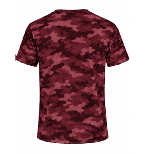T-shirt camouflage bordeaux pour homme, manches courtes, col rond, imprimé camouflage, entraînement athlétique, gym, fitness, performance sportive - Product Image 2