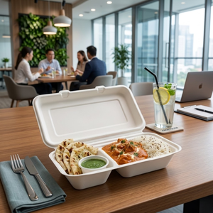 Conteneur alimentaire jetable écologique en forme de coquille |   Boîte à emporter en bagasse pour emballage en vrac, pour plats chauds et froids, burgers et frites - Product Image 1
