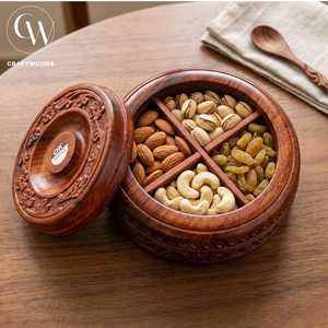 Handmade Wooden Masala Box with Compartments <b>Spice</b> <b>Storage</b> Container with Spoon - Product Image 2