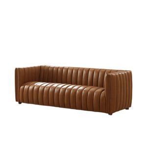 Modern Tufted Three Seat Leather <b>Sofa</b> Minimalist Style Living Room Leather <b>Sofa</b> <b>Set</b> - Product Image 2
