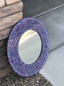 Espejo de Pared Redondo con Mosaico Azul Púrpura Hecho a Mano, con Marco de Azulejos de Vidrio Geométricos, Espejo Decorativo Moderno para Dormitorio - Product Image 1