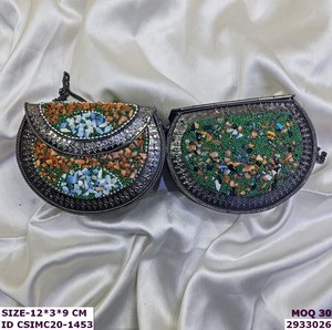 Craftstages International Handmade Mosaic Stone Metal Frame <b>Velvet</b> Lining Chain Strap Flap Closure Multi-Function Wedding - Product Image 2