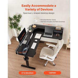 Scrivania da Gaming Angolare a L Regolabile Elettricamente con Doppi Ganci, Cassetti in Tessuto e Supporti CPU per Computer - Product Image 3