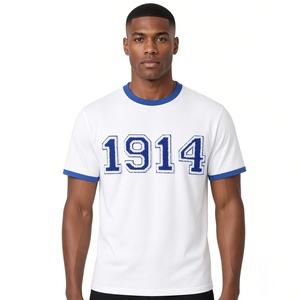 <b>White</b> Royal Blue <b>Men</b> <b>Short</b> <b>Sleeve</b> Crew Neck T <b>Shirt</b> with 1914 Chenille Embroidery Number College Fraternity Casual - Product Image 1