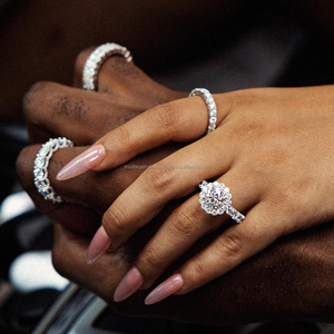 Conjunto de banda de boda de compromiso de plata sólida S925 para mujer, anillo de corte redondo D VVS Moissanite Diamond 2ct 3ct 5ct chapado en oro para regalo - Product Image 2