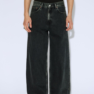 Jean baggy vintage pour homme, coupe droite, en denim de coton, effet usé, logo brodé, grandes tailles, noir - Product Image 3