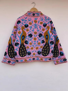 Chaqueta Bomber de Algodón Bordada a Mano para Mujer, Transpirable, Estilo Bohemio con Estampado Floral Botánico en la Parte Delantera, Precio al por Mayor - Product Image 3