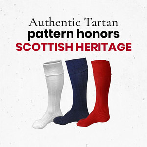 Chaussettes pour kilt les plus vendues, chaussettes écossaises traditionnelles pour kilt, design côtelé, s'ajustent jusqu'au bord du pantalon pour dissimuler les bas. - Product Image 6