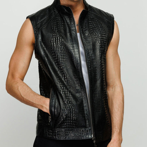 Top Trendy Premium <b>Men's</b> <b>Black</b> PU Leather Biker <b>Vest</b> Stand Collar Zipper Closure Moto Style Autumn Outer Wear Solid Pattern - Product Image 1