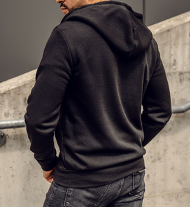 Sudadera con capucha para hombre, fabricada por OEM, con cremallera completa, color liso, cordón ajustable, bolsillos inclinados, puños y dobladillo acanalados, ideal para invierno. - Product Image 6