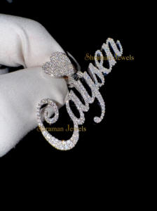 925 Plata personalizable nombre letra cursiva completo Iced Moissanite diamante corazón fianza colgante collar regalo de moda para él o ella - Product Image 2