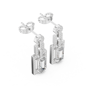 Boucles d'oreilles pendantes géométriques en argent de luxe avec diamants taille émeraude, bijoux fins pour femmes - Product Image 2