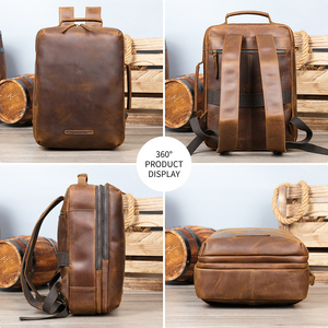 Brown Genuine <b>Leather</b> <b>Backpack</b> Tote Convertible <b>Laptop</b> Bag Minimalist Large Capacity Zipper Carry for Office Travel - Product Image 3